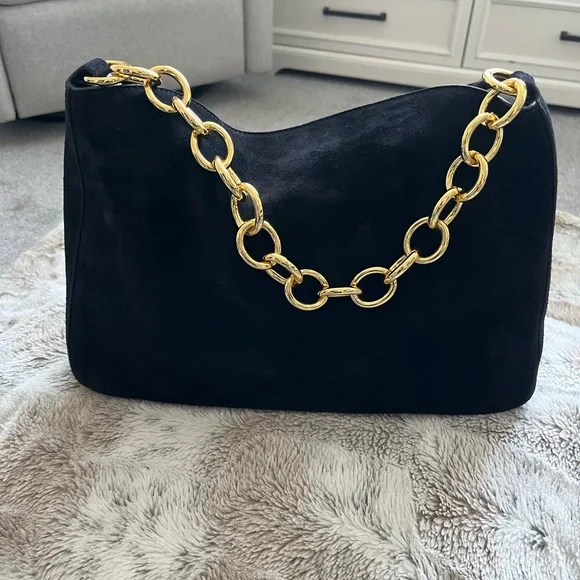 J. Crew Suede Berkeley Bag in black with Gold Chain